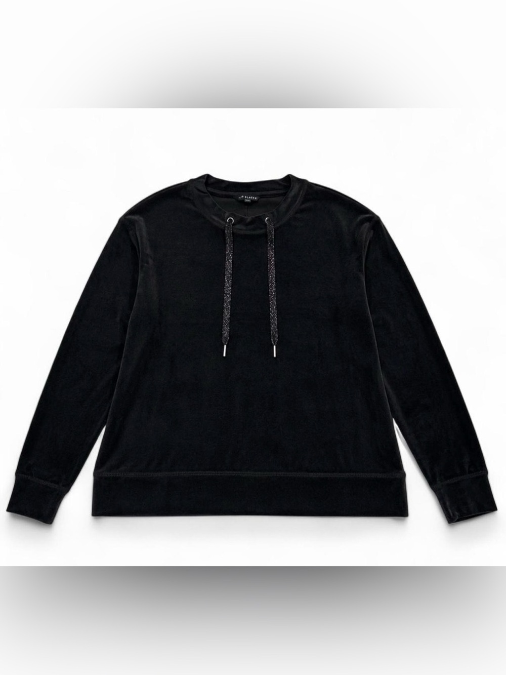 ZAC & RACHEL Black Velour Pullover Sweatshirt Size M Sparkle Drawstring